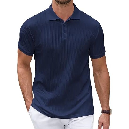 Men’s Wrinkle Resistant Textured Slim Fit Short Sleeve Polo Shirt