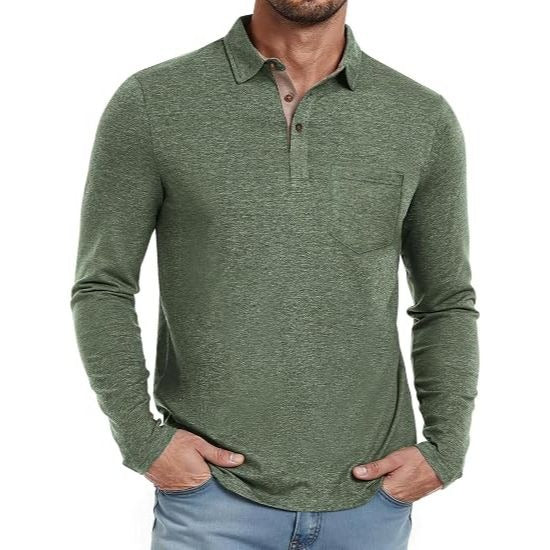 Men’s Contrast Collar Long Sleeve Polo Shirt