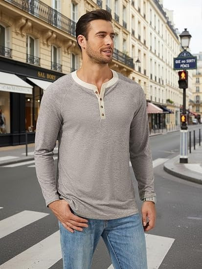 Men’s 4-Button Long Sleeve Raglan Henley Shirt