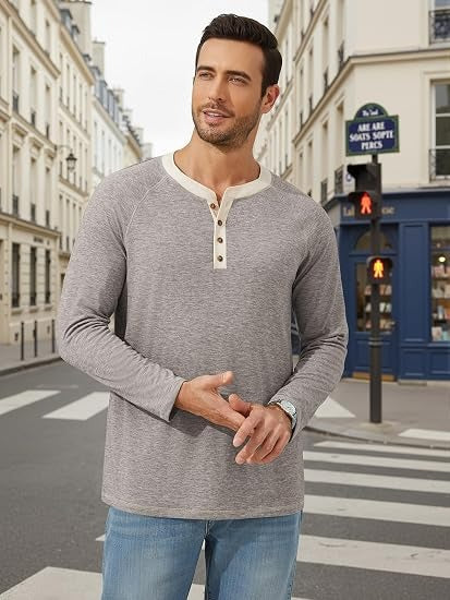 Men’s 4-Button Long Sleeve Raglan Henley Shirt