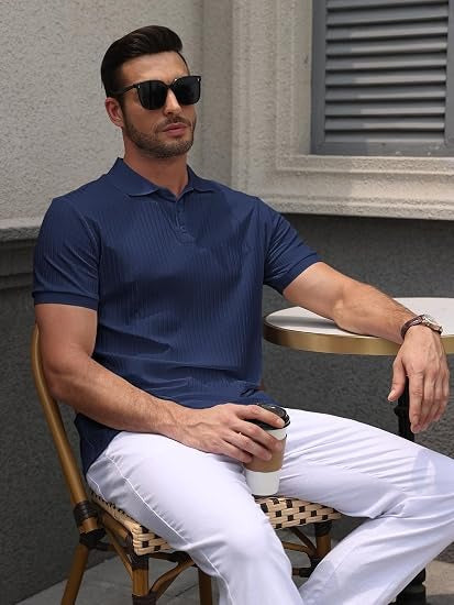 Men’s Wrinkle Resistant Textured Slim Fit Short Sleeve Polo Shirt