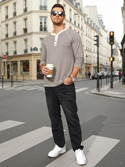 Men’s 4-Button Long Sleeve Raglan Henley Shirt