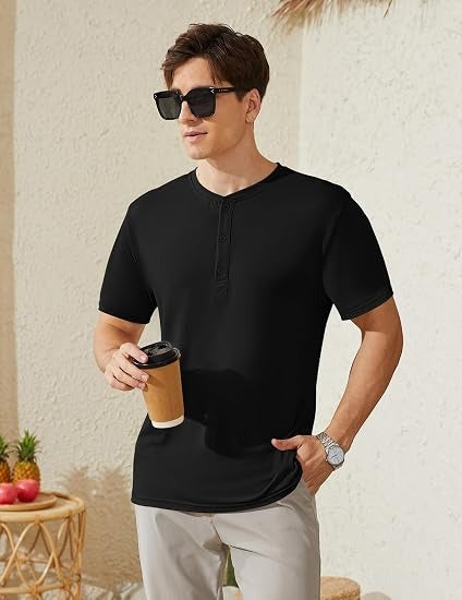 Men’s Slim Fit 3-Button Short Sleeve Henley Shirt
