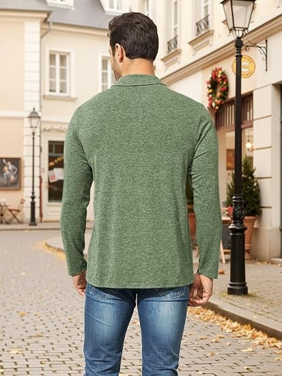 Men’s Contrast Collar Long Sleeve Polo Shirt